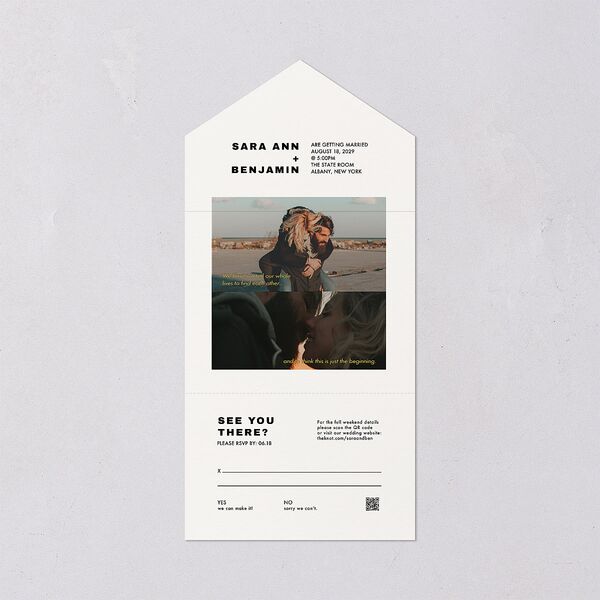 Cinematic Love Story All-in-One Wedding Invitations Pure White Signature Light Both Recipient and Return Addresses No