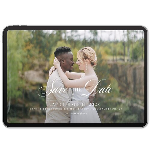 Formal Wisteria Garden Crest Digital Save the Date Cards by Bridgerton Cornflower Concrete Lets Celebrate