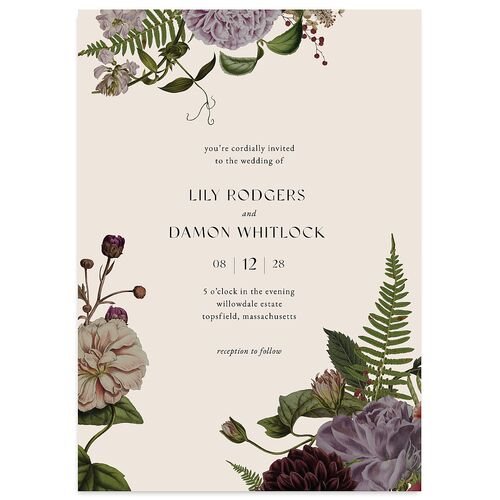 Gothic Floral Wedding Invitations Plum Signature Blank No Standard