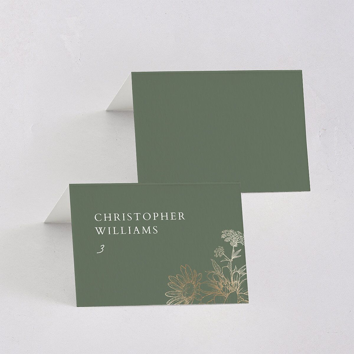 Rustic Botanical Foil Place Cards Moss Gold Signature