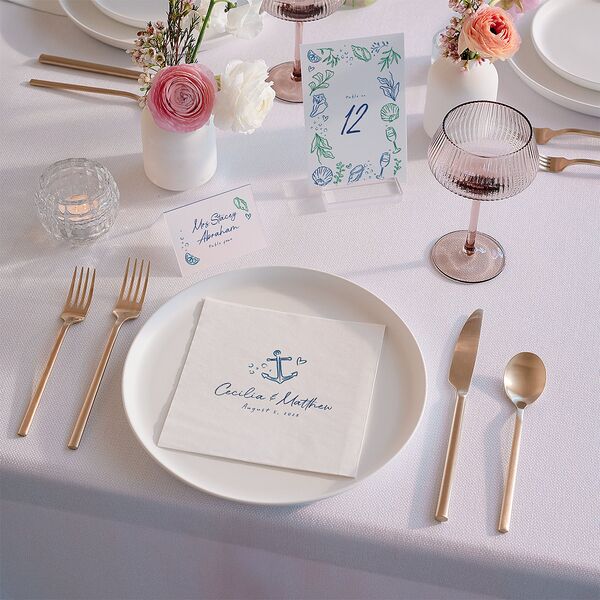 Nautical Border Luncheon Napkins French Blue Napkin Uncoined