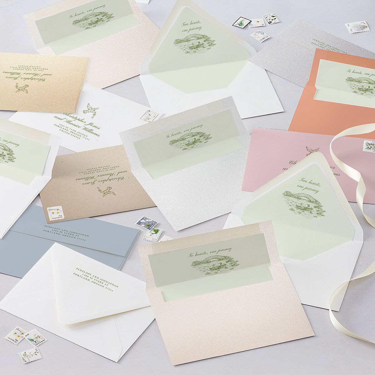 Elegant Italian Toile Euro Envelope Liners Greenery Luxe