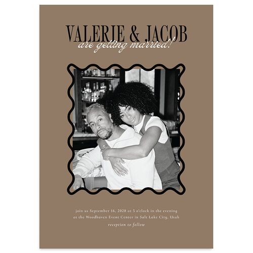 Wavy Frame Photo Wedding Invitations Mocha Signature Blank No Standard