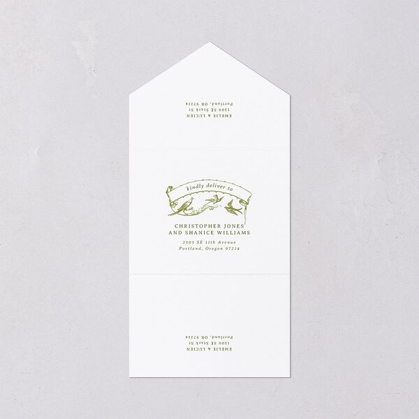 Vintage Toile All-in-One Wedding Invitations Dark Camo Signature Light Both Recipient and Return Addresses No