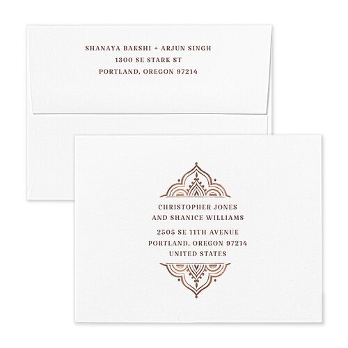 Indian Painted Henna Thank You Card Envelopes White Chestnut Both Recipient and Return Addresses Signature Standard