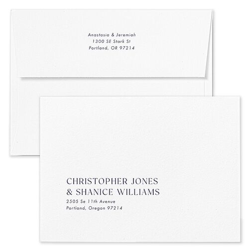 Photo Splash Wedding Invitation Envelopes Navy White Both Recipient and Return Addresses Standard Signature