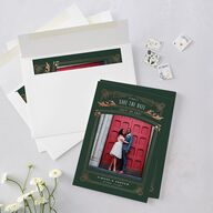 Ornate Elegance Save The Date Cards Rose Gold Dark Emerald Signature smooth Blank No