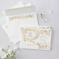 Vintage Toile Foil Save the Date Cards Gold Marigold Signature smooth Blank No