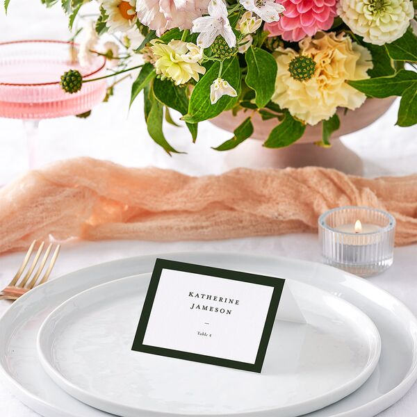 Refined Monogram Place Cards Dark Green Signature