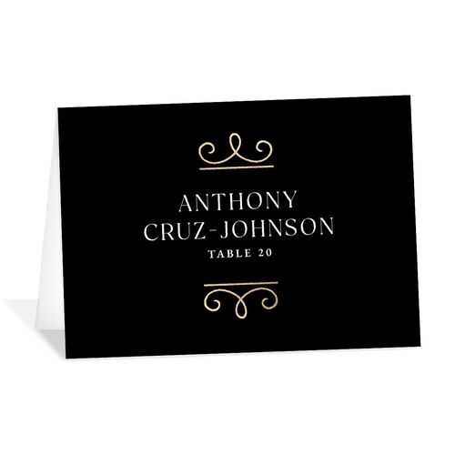 Monogram Flourish Foil Place Cards Midnight Gold Signature