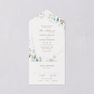 Ethereal Greenery and Gold All-in-One Wedding Invitations Pure White Signature Light Both Recipient and Return Addresses No