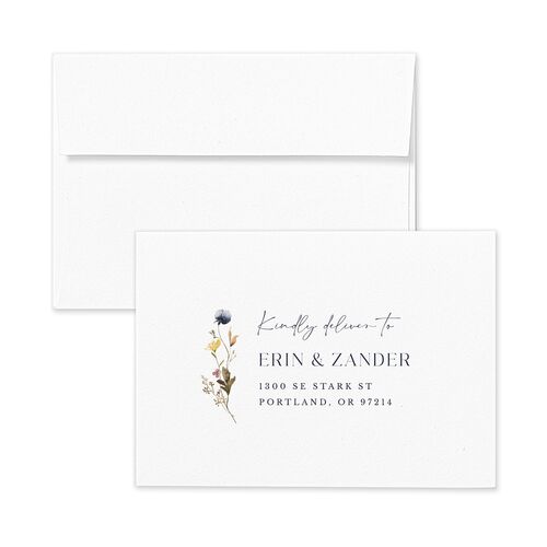 Simple Bohemian Wildflowers Response Card Envelopes Dark Navy White Return Address Signature Standard
