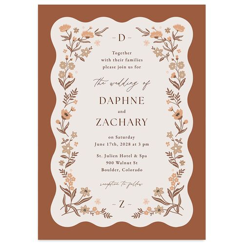 Flora Garden Border Wedding Invitations Walnut Signature Blank No Standard