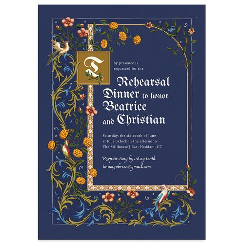 Medieval Renaissance Rehearsal Dinner Invitations Royal Blue Signature Blank Standard
