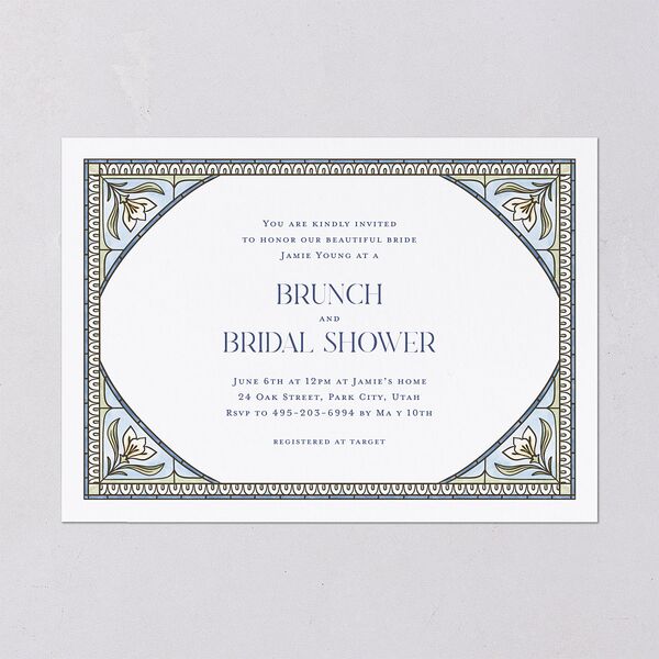 Church Stained Glass Bridal Shower Invitations Moody Blue Signature Blank