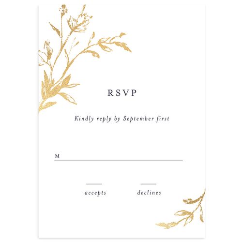 Shining Leaves Foil Wedding Response Cards Navy Gold Signature