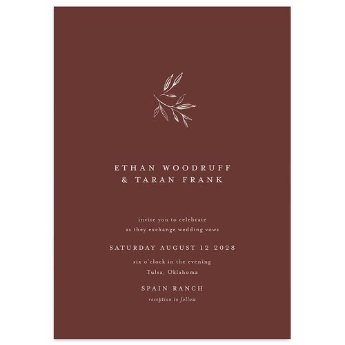 Minimal Leaves Wedding Invitations Merlot Signature Blank No Standard