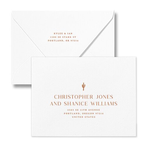 Western Desert Cactus Save the Date Magnet Euro Envelopes Terracotta White Both Recipient and Return Addresses Luxe Signature