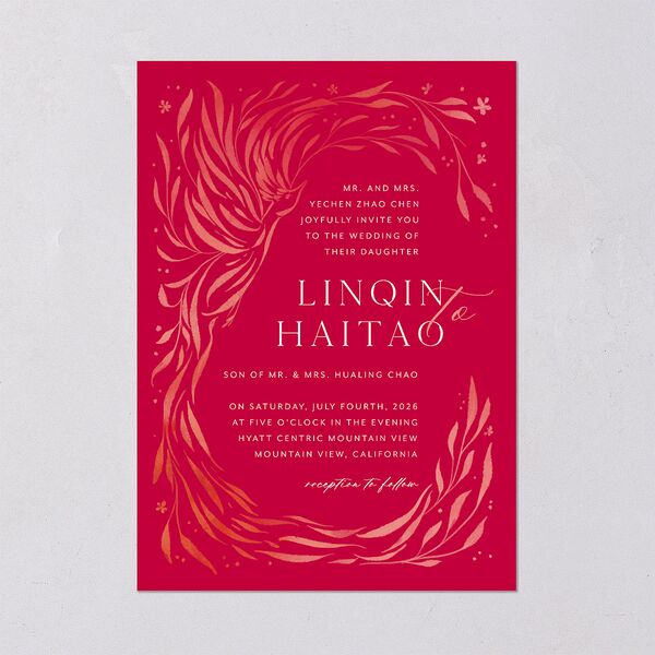 Chinese Phoenix Fenghuang Wedding Invitations Crimson Signature Blank No Standard