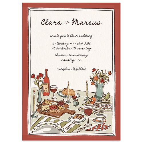 Hand Drawn Tablescape Wedding Invitations Jewel Red Signature Blank No Standard