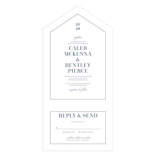 Classic Border All-in-One Wedding Invitations Ice Blue Signature Light Both Recipient and Return Addresses No