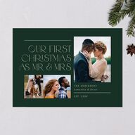 Mr. & Mrs. Holiday Cards Dark Green Signature Blank Standard Landscape