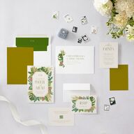 Hawaiian Tropical Monstera Frame Wedding Invitations Scottish Green Signature Blank No Standard