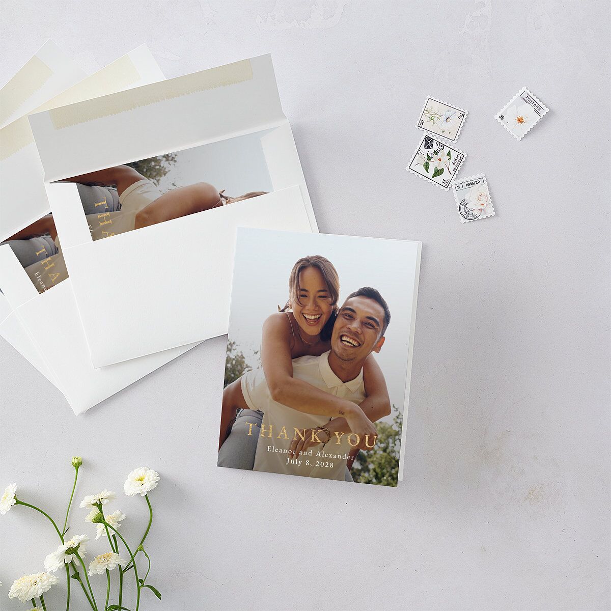 Timeless Floral Foil Thank You Cards — view 2