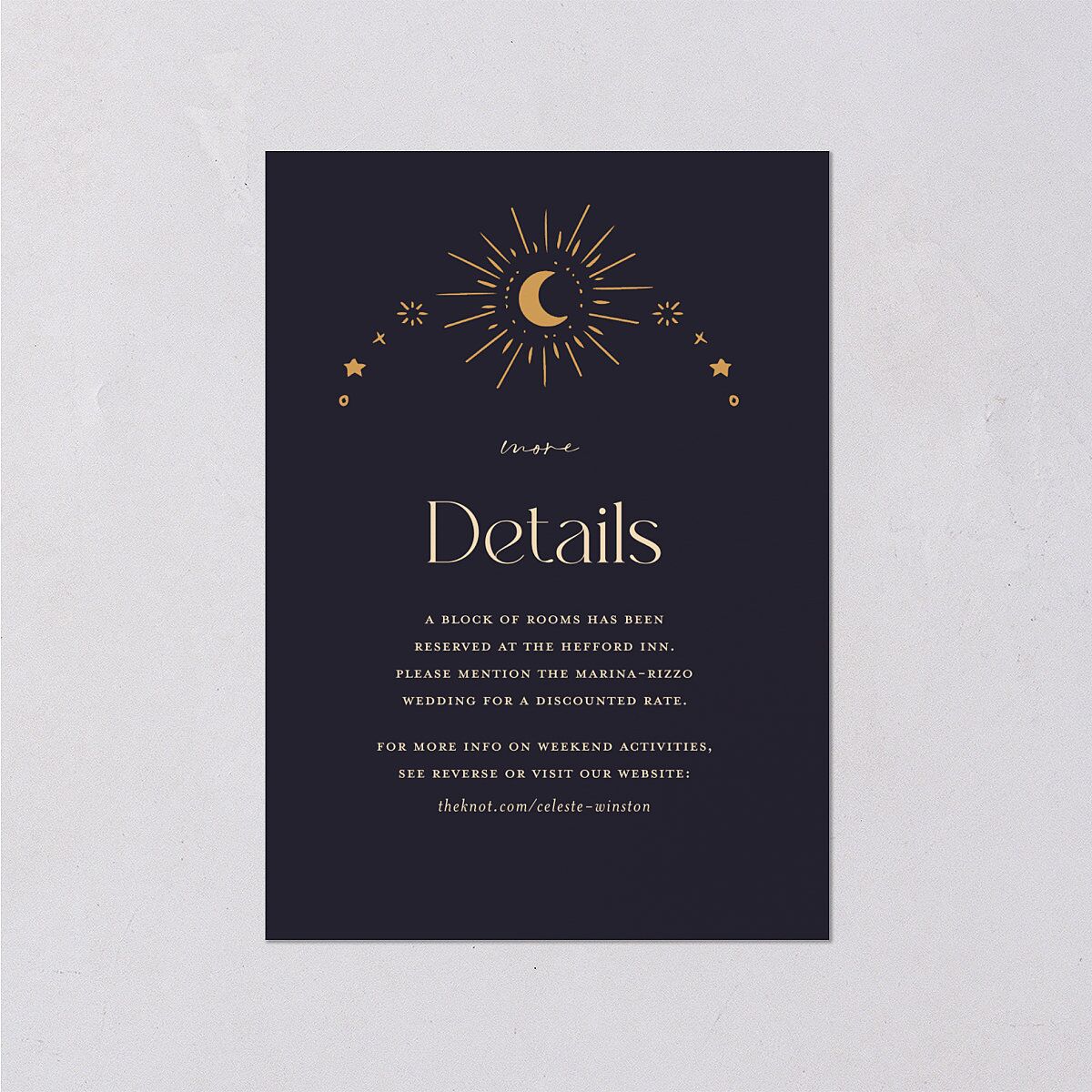 Celestial Galaxy Wedding Event Detail Cards Dark Navy Signature Standard