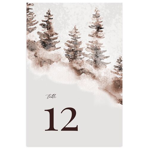 Snowy Mountainside Table Numbers Sepia Signature