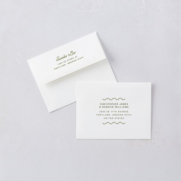 Cabana Stripes Bridal Shower Thank You Card Envelopes White Olive Both Recipient and Return Addresses Signature Standard