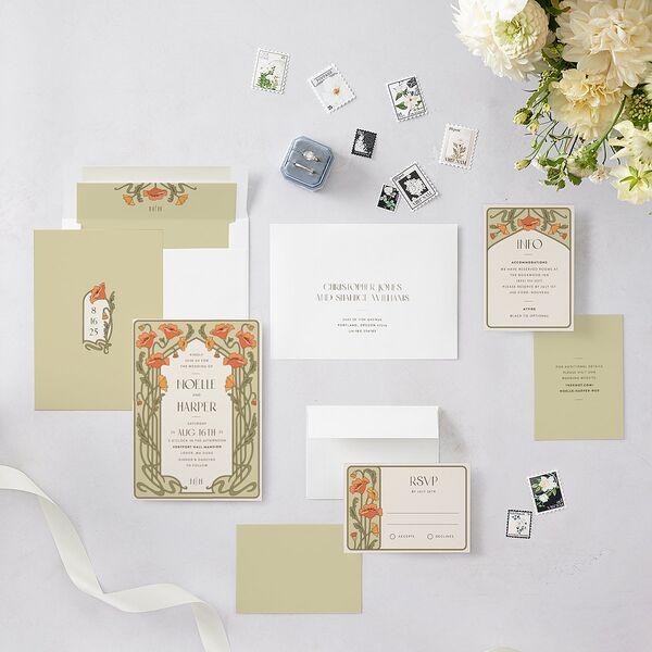 Vintage Nouveau Floral Wedding Invitations Pear Signature Blank No Standard