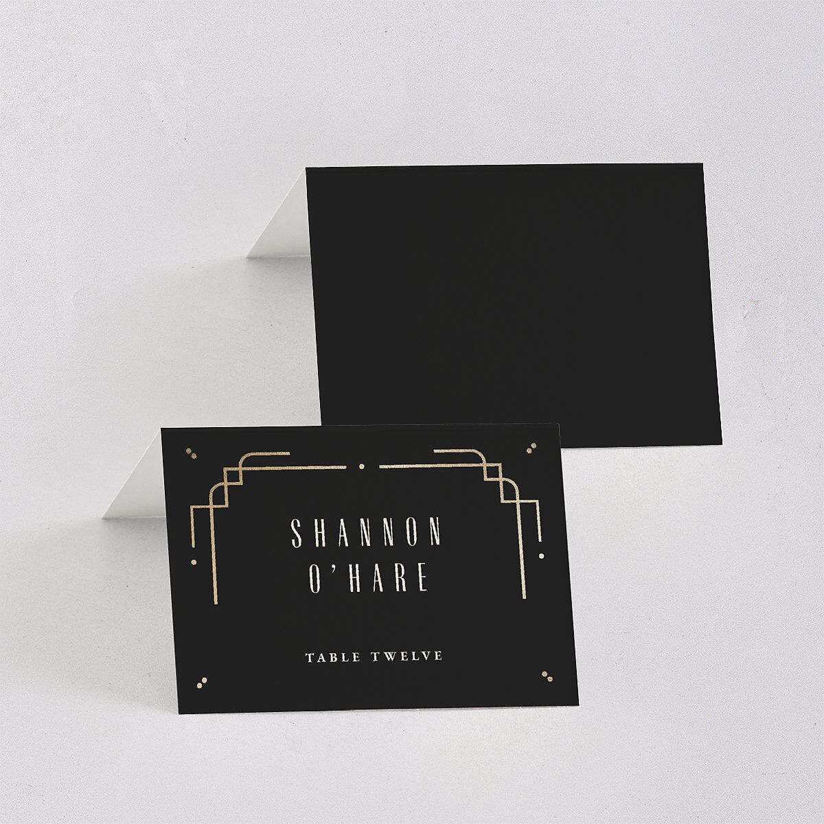 Vintage Deco Place Cards Gold Charcoal Signature