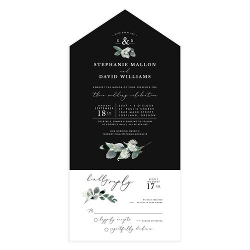 Elegant Greenery All-in-One Wedding Invitations Midnight Signature Light Both Recipient and Return Addresses No