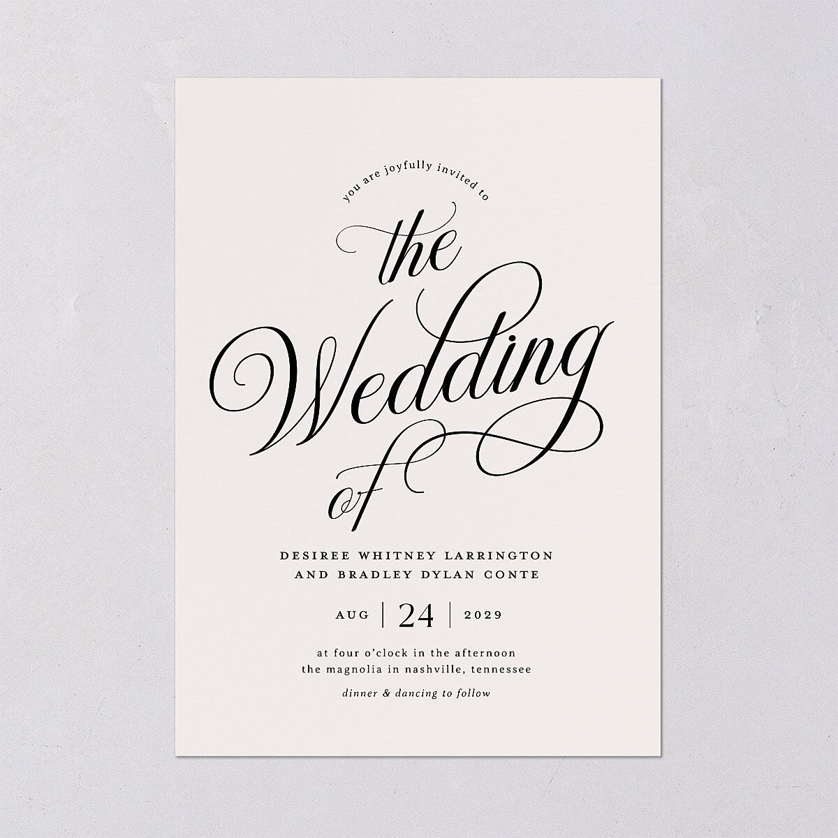 Elegant Hollywood Calligraphy Wedding Invitations Linen Signature Blank No Standard
