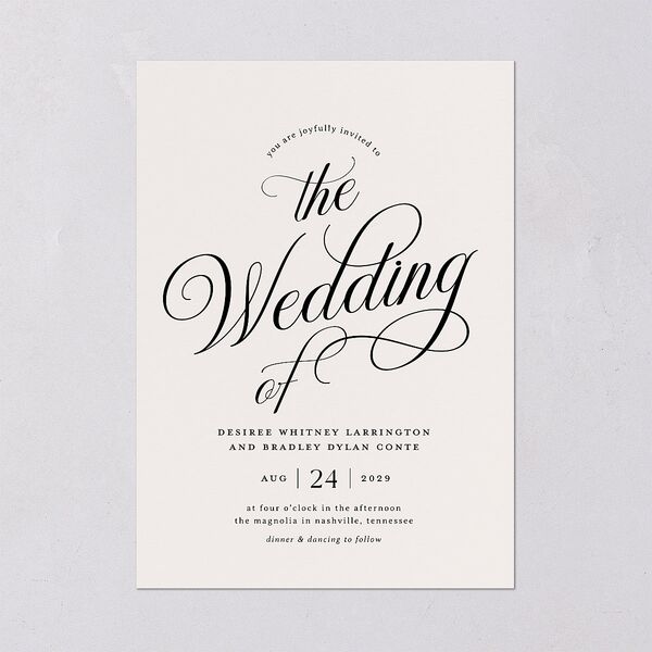 Elegant Hollywood Calligraphy Wedding Invitations Linen Signature Blank No Standard