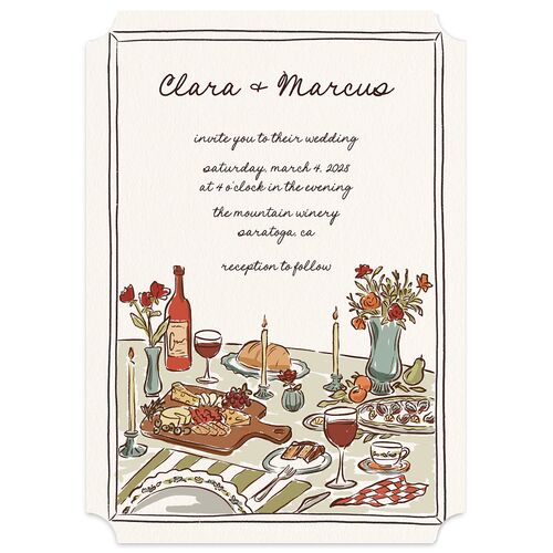 Hand Drawn Tablescape Wedding Invitations Linen Signature Blank No Ticket