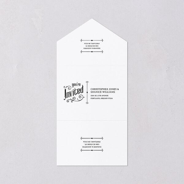 Western Gothic All-in-One Wedding Invitations Licorice Signature Light Both Recipient and Return Addresses No