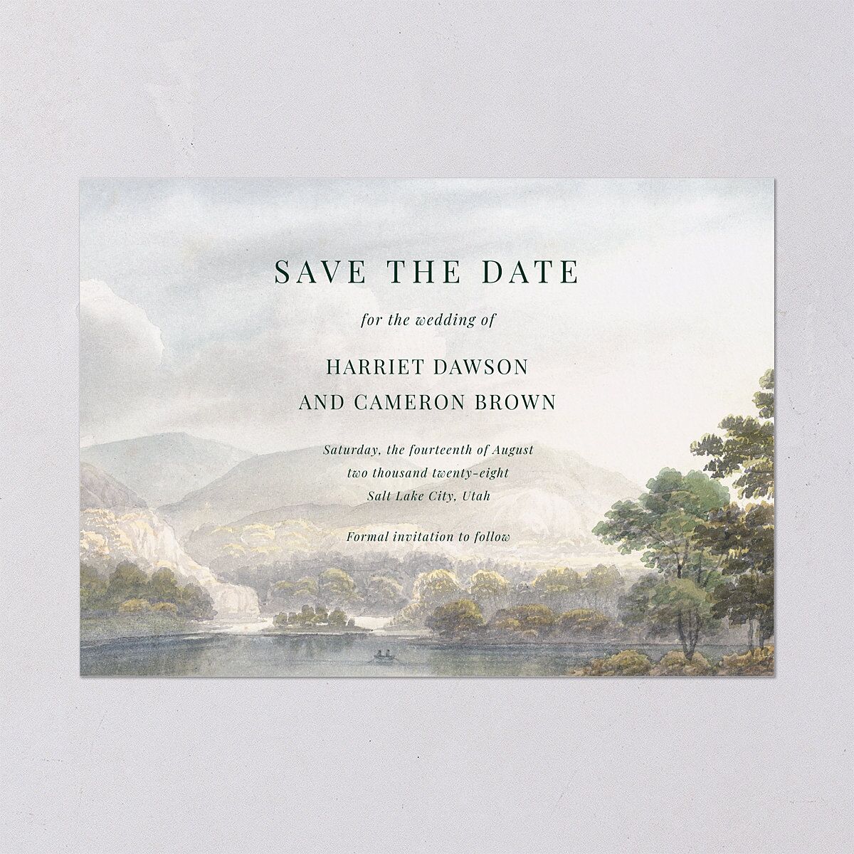 Vintage Landscape Save The Date Cards Dark Green Signature smooth Blank No Standard