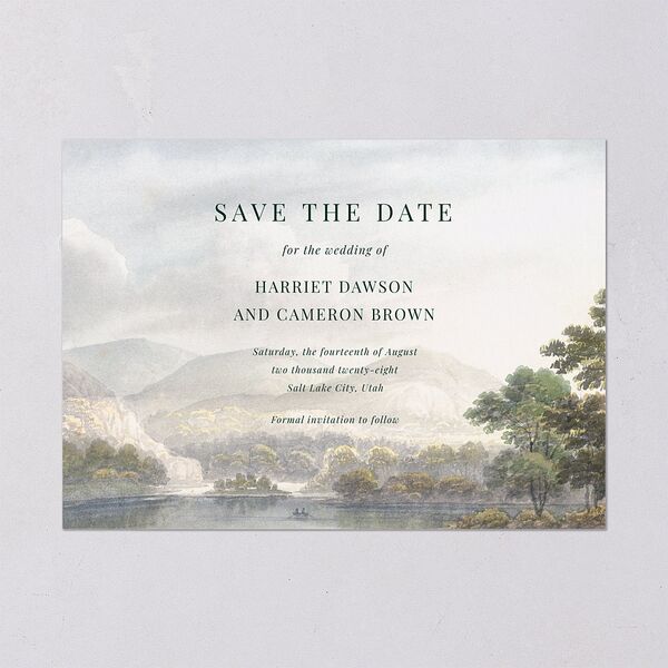Vintage Landscape Save The Date Cards Dark Green Signature smooth Blank No Standard