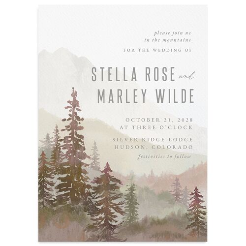 Painted Mountains Wedding Invitations Mauve Signature Blank No Standard