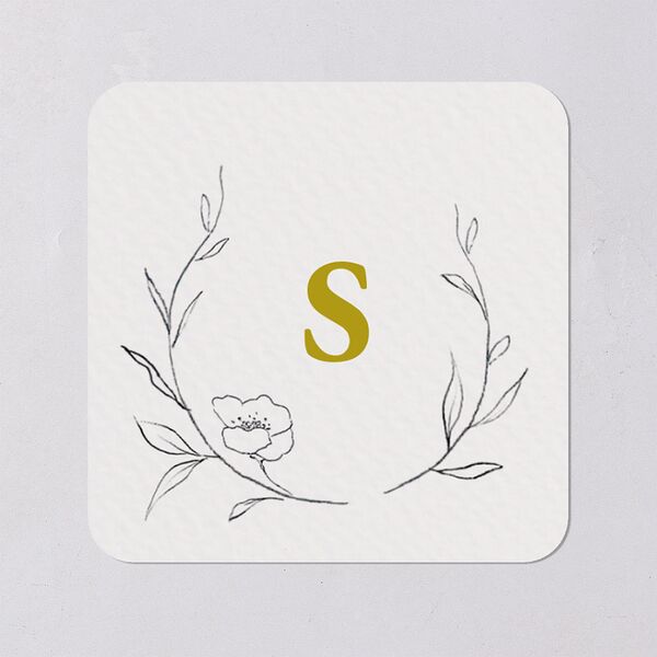 Graceful Botanical Wedding Stickers Gold Soft Square