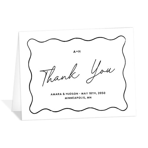 Hand Drawn Wavy Border Thank You Cards Pure White