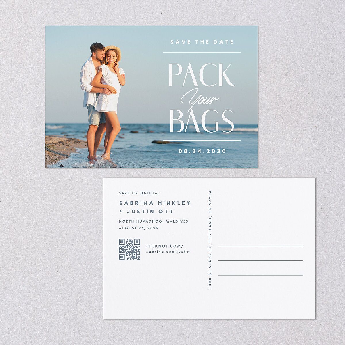 Destination Photo Poster Save the Date Postcards Dusty Blue