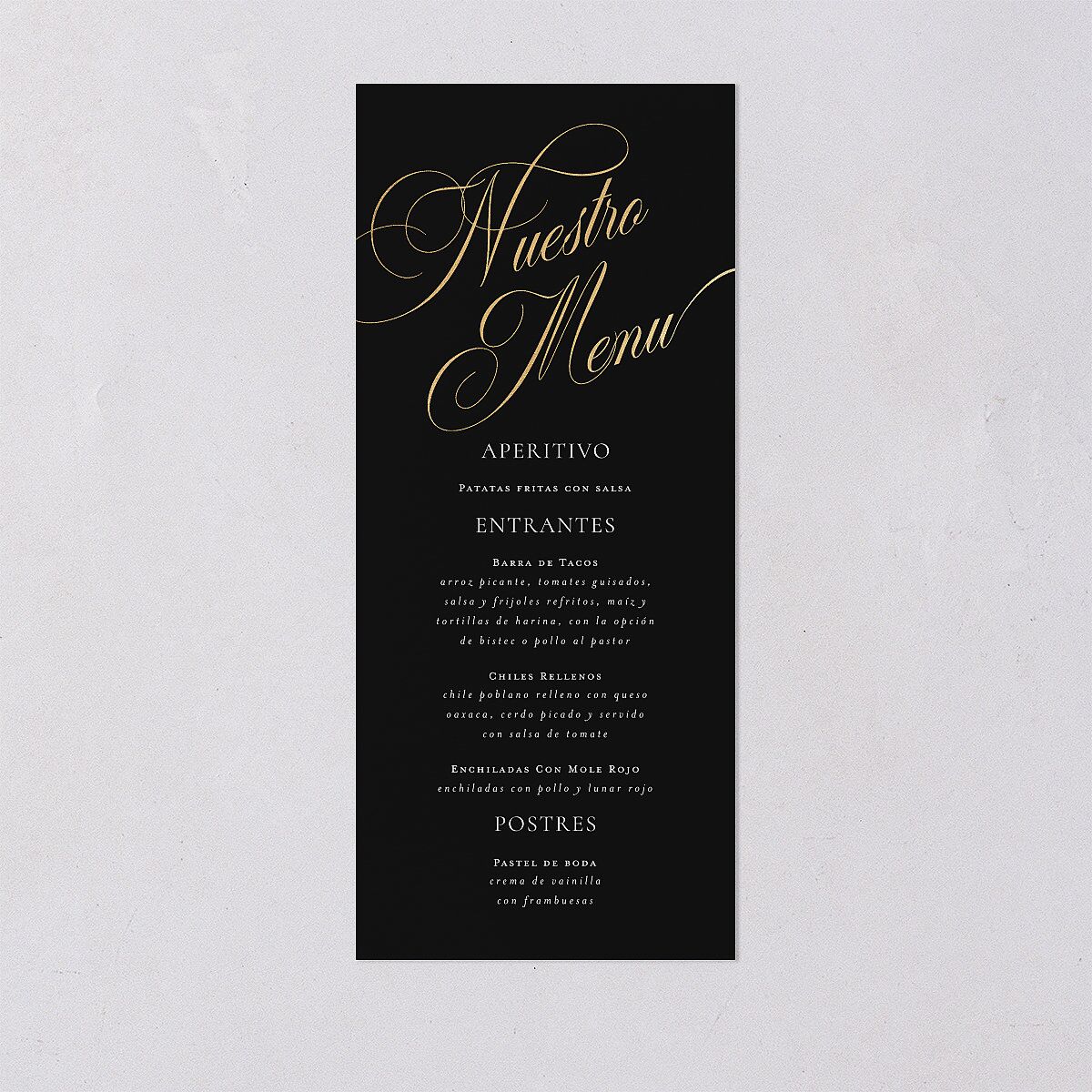 Nuestra Boda Menus Gold Charcoal Signature