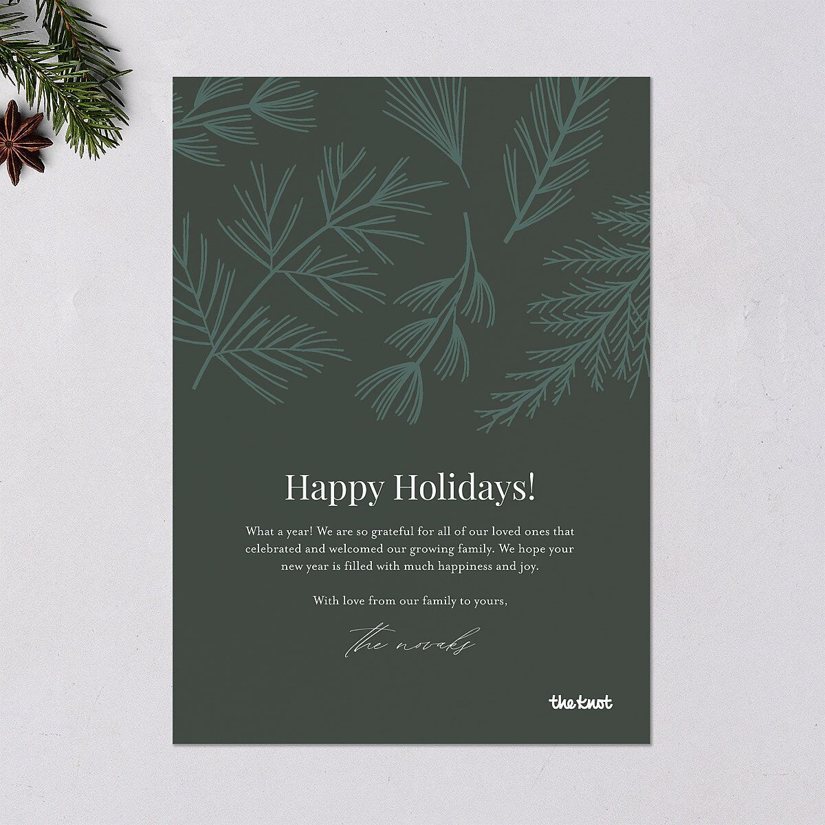 Our Merriest Year Baby Announcement Holiday Cards Hunter Green Signature Blank Standard Landscape