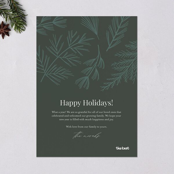 Our Merriest Year Baby Announcement Holiday Cards Hunter Green Signature Blank Standard Landscape