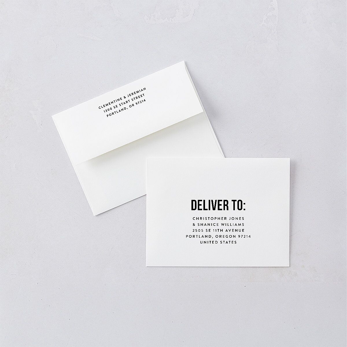 Bold Modern Announcement Save the Date Petite Card Envelopes White Pure White Both Recipient and Return Addresses Signature Standard