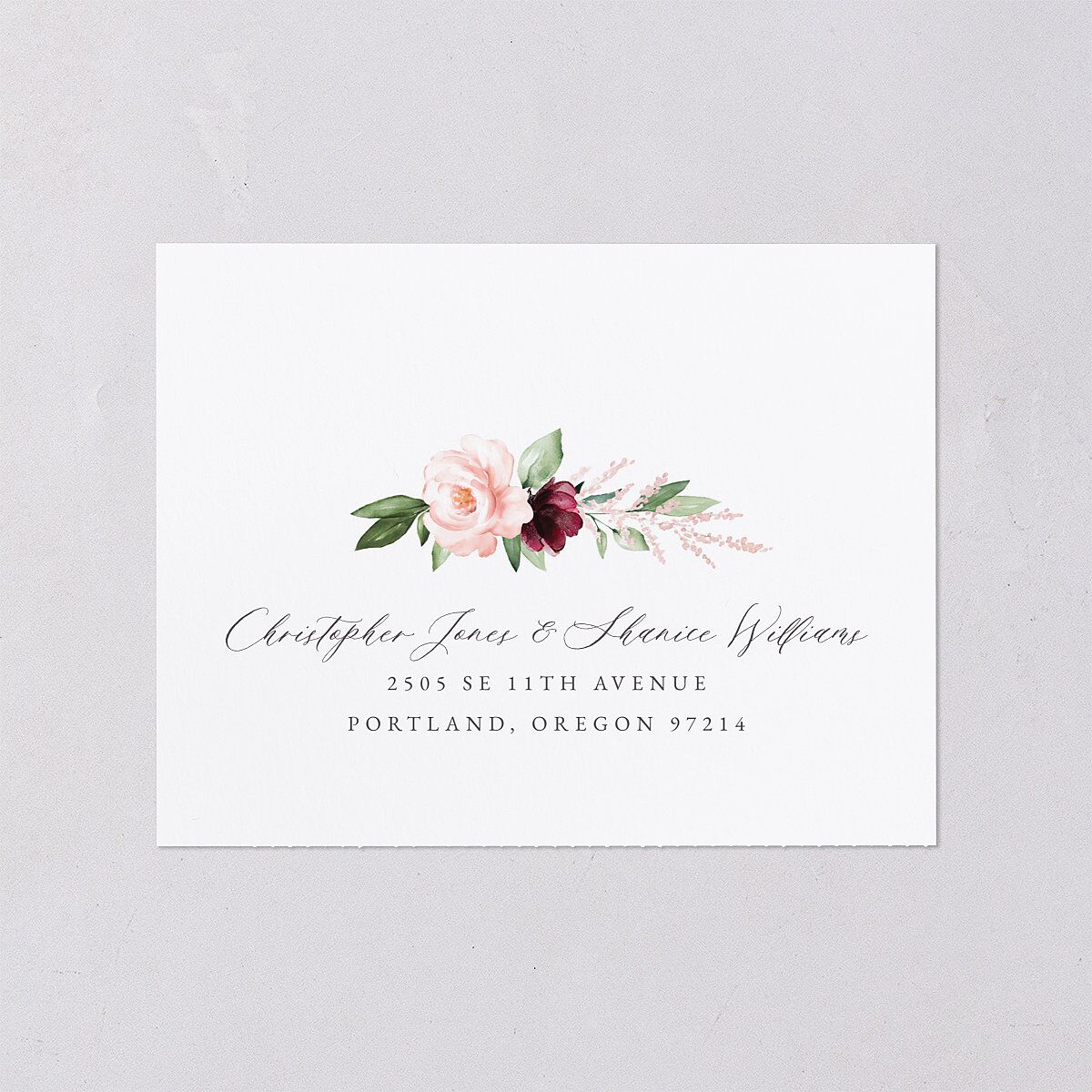 Beloved Floral All-in-One Wedding Invitations Dark Berry Signature Light Both Recipient and Return Addresses No