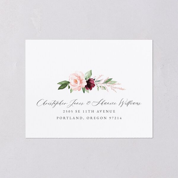 Beloved Floral All-in-One Wedding Invitations Dark Berry Signature Light Both Recipient and Return Addresses No